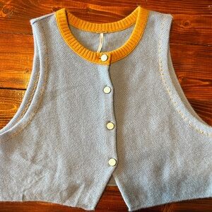 Free People Knit 100% Cashmere Vest in Blue and Mustard